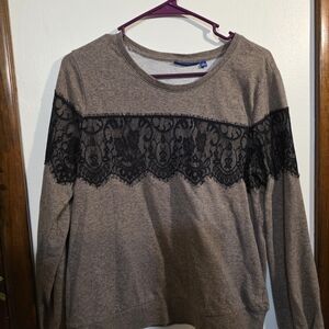 Apt. 9 Brown Sweater with Black Lace Detail